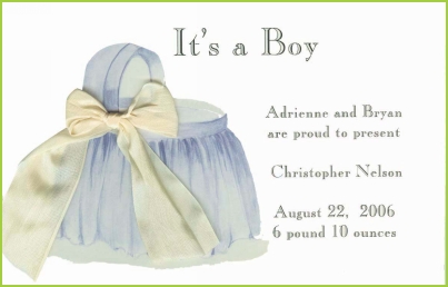 Blue Bassinet with ribbon invitation by Stevie Streck